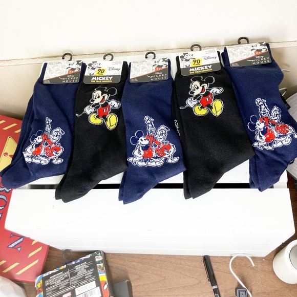 Disney Mickey Mouse Men's Socks -  2 Black and 3 Blue Lot - Picture 1 of 5